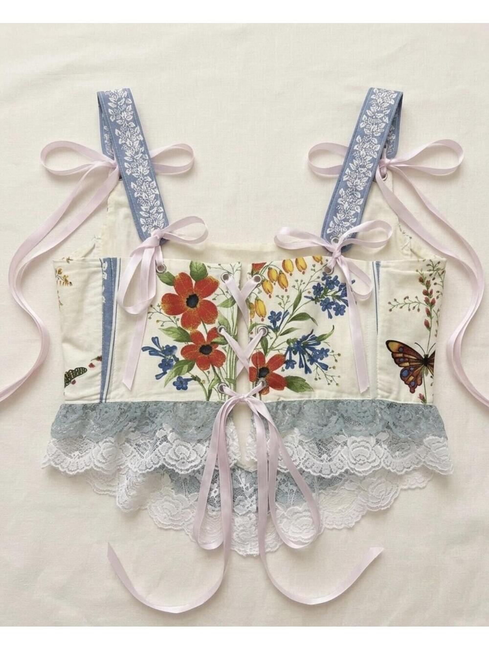 Cottagecore handmade Floral Lace Trim Corset Top XXS-5XL - Picture 5 of 7